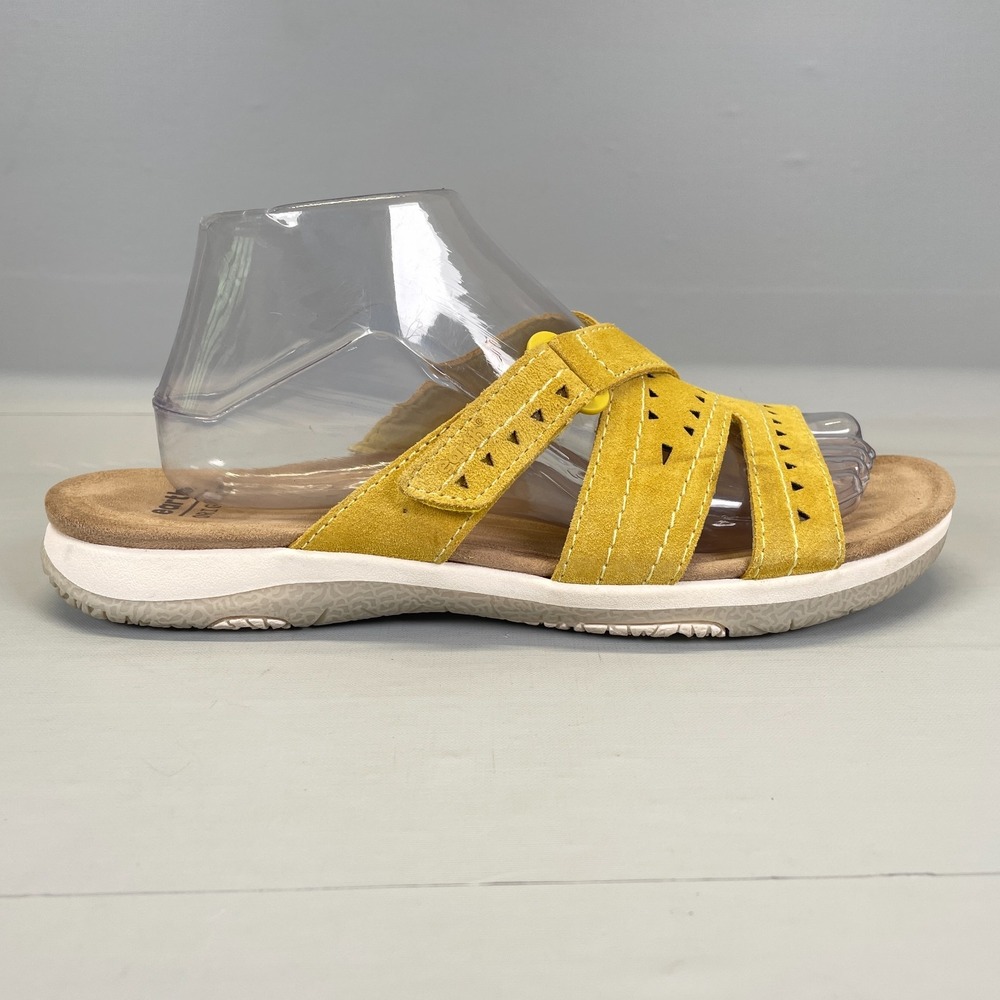 Earth Origins Suella Slide Sandals Womens Size 10 M Yellow Suede Comfort Shoes